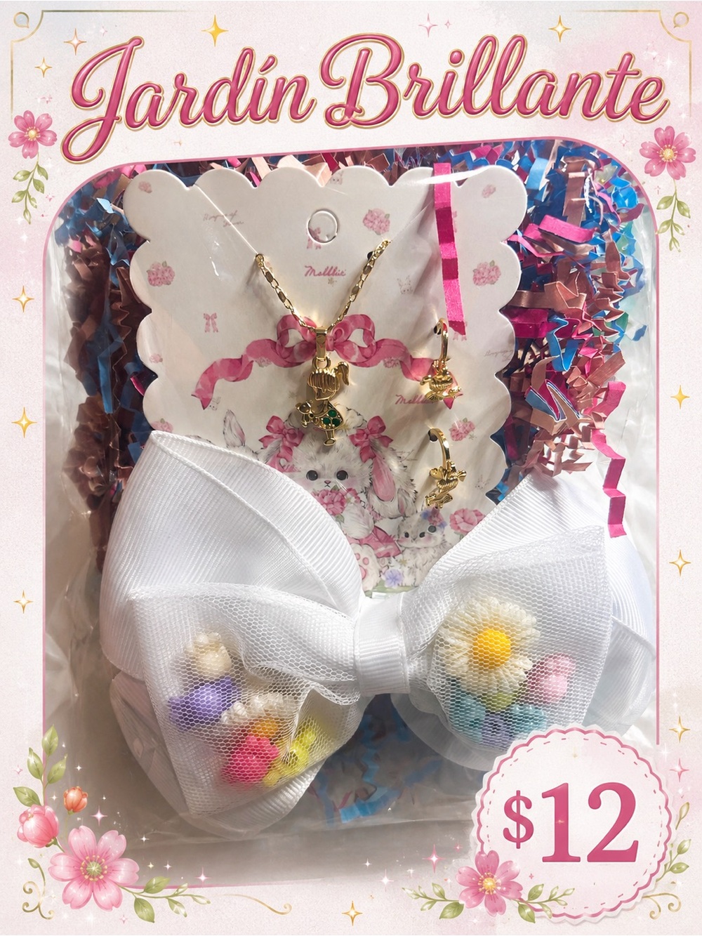 Cute Girl Pendant & Earrings Gift Set with White Bow – Jardín Brillante